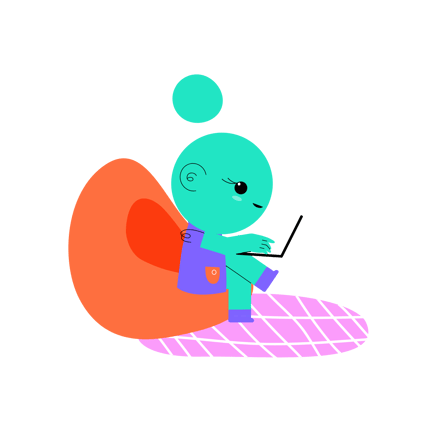 Cozy Workspace Character Working on Laptop