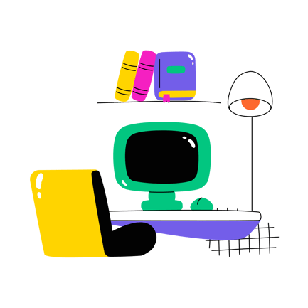 Animated Office Workspace Desk with Computer and Books