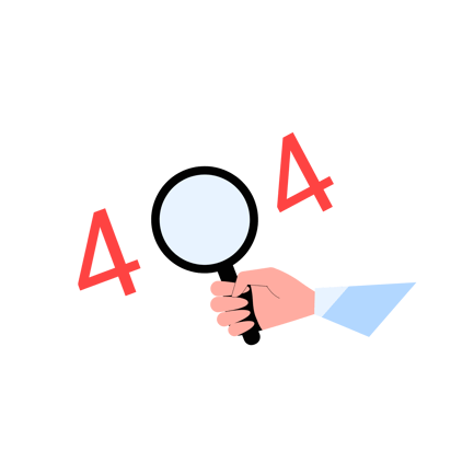 Ilustración de error 404 con lupa