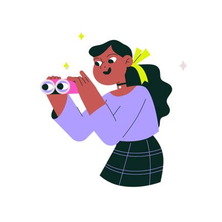 Cartoon Girl Using Binoculars Illustration