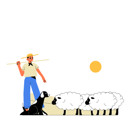 Shepherd with Sheep and Dog Animation
