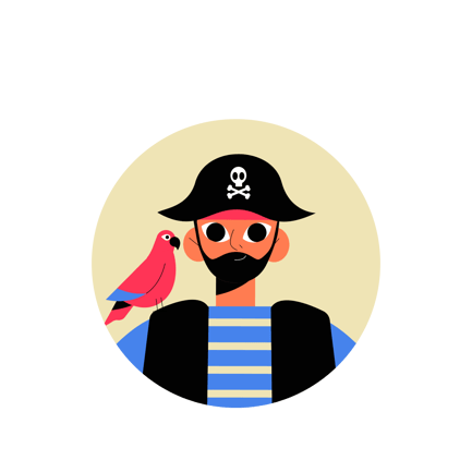 Flat Pirate Character with Parrot Illustration