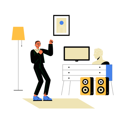 Person Enjoying Home Theater Illustration