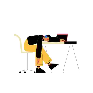 Tired Freelancer Sleeping at Desk Illustration