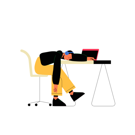 Tired Freelancer Sleeping at Desk Illustration