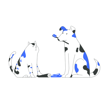 Cute Cat and Dog with Toothbrush and Toothpaste Illustration