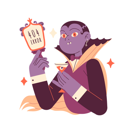 Cartoon Vampire with 404 Error Reflection in Mirror