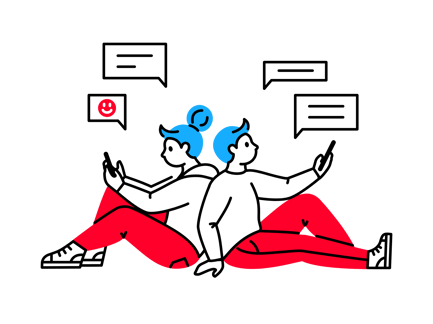 Woman and Man Sitting Back to Back and Looking at Their Smartphones