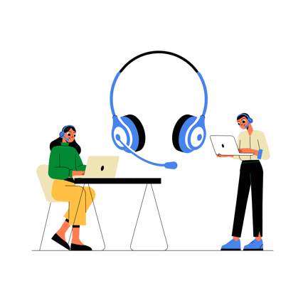 Flat Illustration of Call Center Operators at Workplace