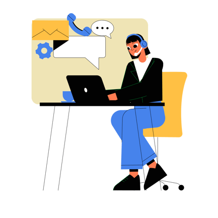 Flache Abbildung eines Kundendienstadministrators am Arbeitsplatz