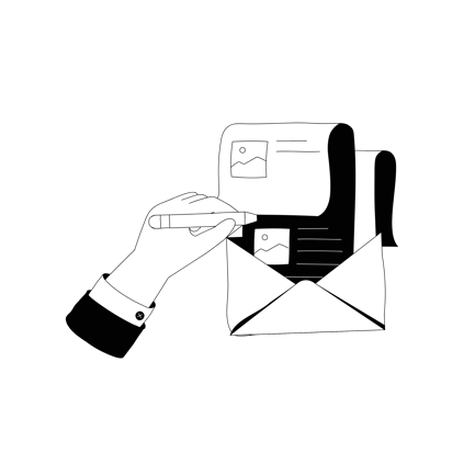 Hand Writing an Email Illustration in Line Art