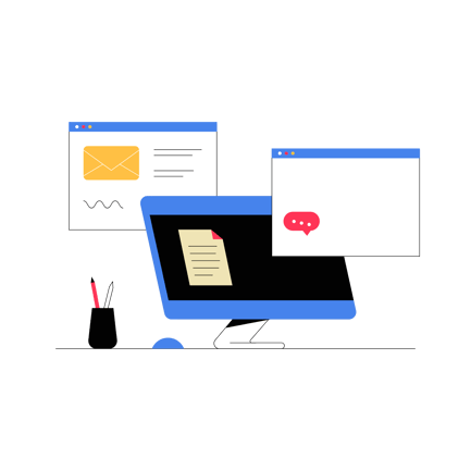 Flat Illustration of a Computer with Mail and Chat Windows