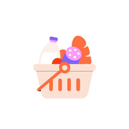 Shopping Basket with Food Cartoon Illustration