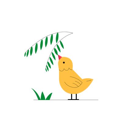 Cute Chick Pecking Leaves Animation