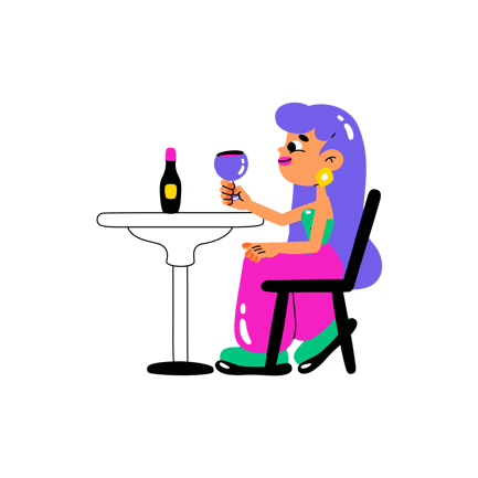 Cartoon Woman Tasting Wine Illustration