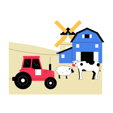 Farm Complex Animation: Tractor, Barn, and Livestock