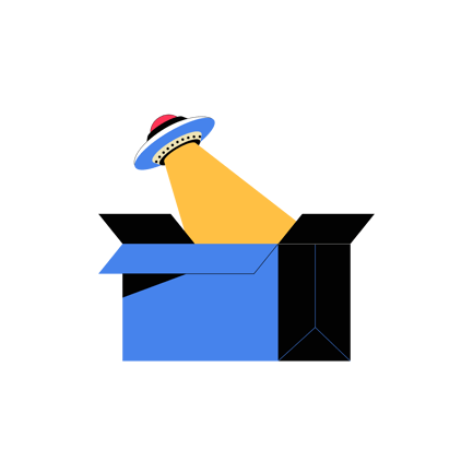 Animación de un ovni que aparece en una caja