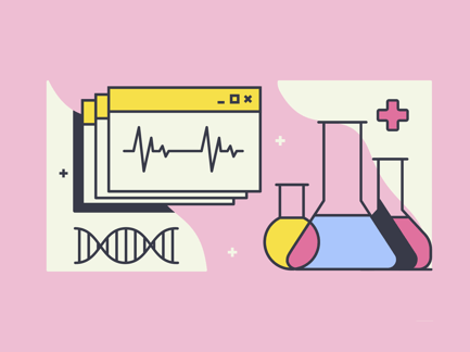 Flasks and Cardiogram for Research in Biotechnology