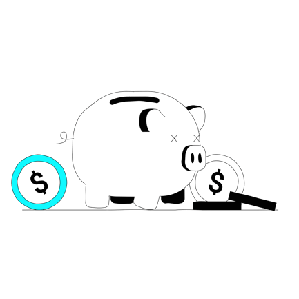 Broken Piggy Bank with Coins Line Art Illustration