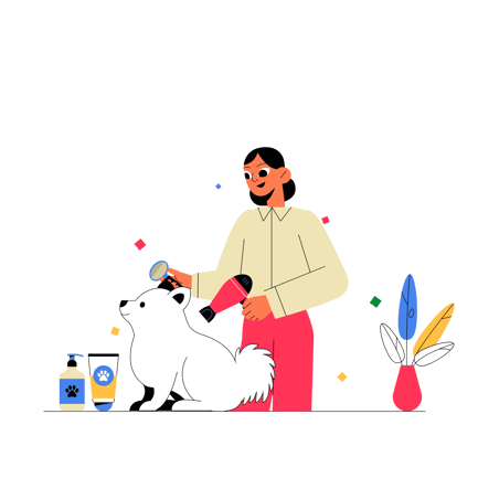 Pet Groomer Illustration with Woman and Dog