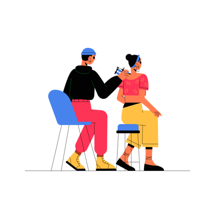 Flat Illustration of Tattoo Artist at Work