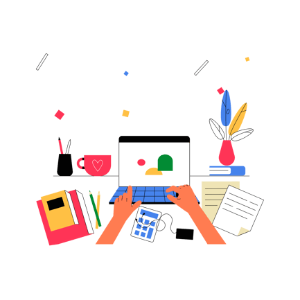 Online Job Illustration with Laptop and Workspace