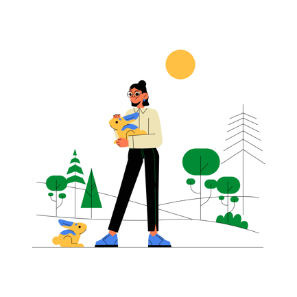 Girl with Pet Rabbits Flat Illustration