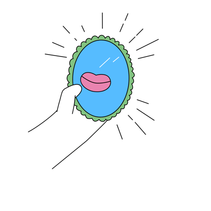 Cartoon Hand Holding Mirror with Lip Reflection