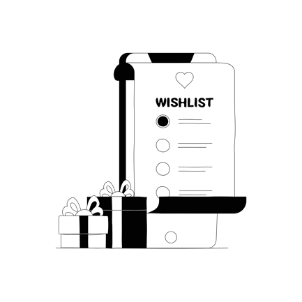 Wishlist on Smartphone with Gift Boxes Line Art Style
