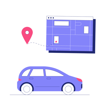Duotone Car Share Illustration with Map Location
