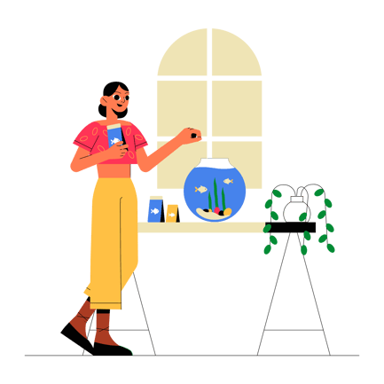 Woman Feeding Fish in Aquarium Illustration