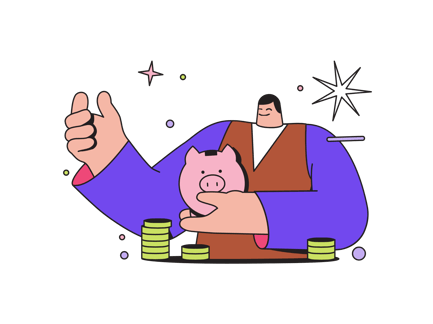 Man Holding Coin and Piggy Bank