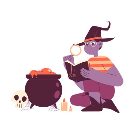 Halloween Witch Reads a Poison Recipe