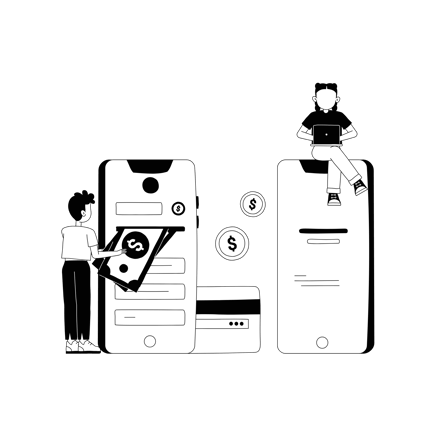 Mobile Money Transactions Illustration in Line Art Style