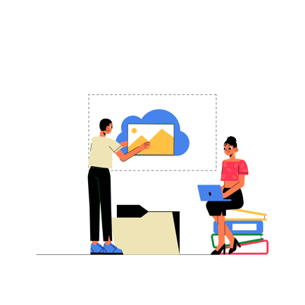 Uploading Photo to Cloud with Characters Illustration