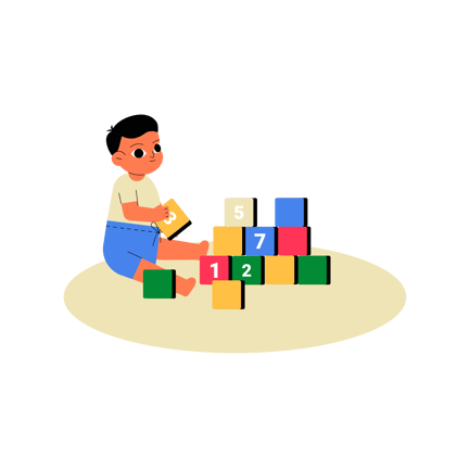 Flat Illustration of a Baby Playing with Blocks