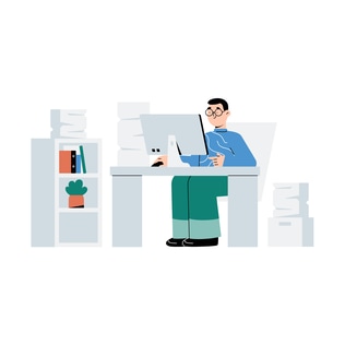 Office Worker at Desk Illustration