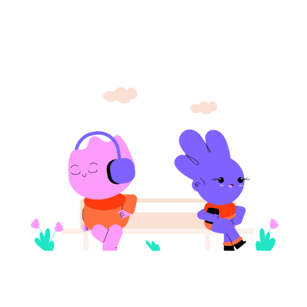 Cartoon Animals Sitting on a Bench in a Park