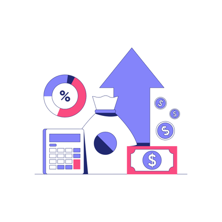 Investment Growth Illustration with Calculator and Money Bag