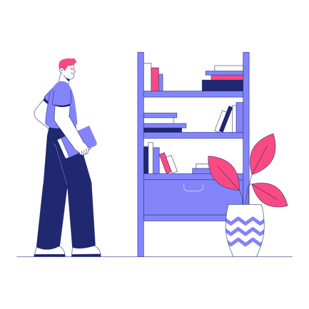 Man Holding Book Beside Bookshelf Animation