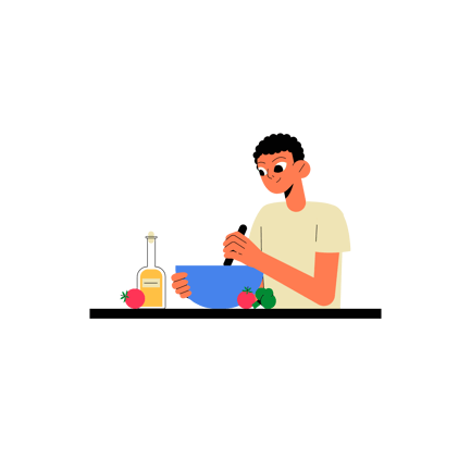 Man Mixing Salad in Bowl Illustration