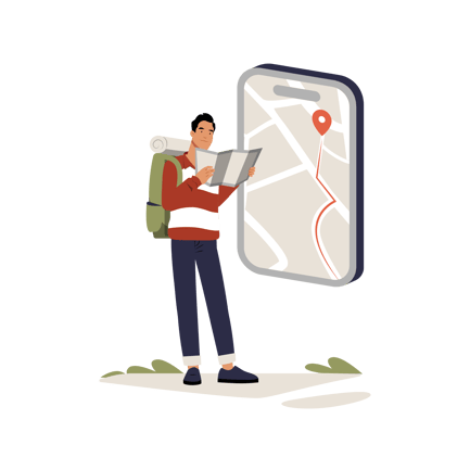 Route Planning Illustration with Man and Map