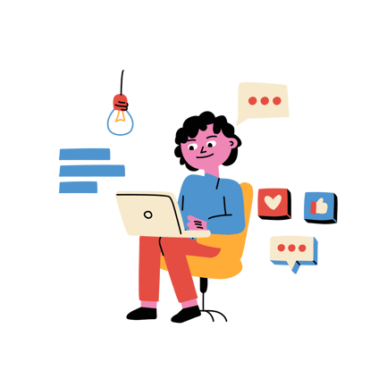 Digital Content Creator Working on Laptop with Social Media Icons