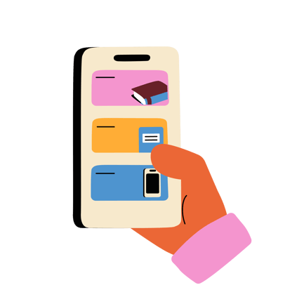 Hand Holding Smartphone with Online Learning Content