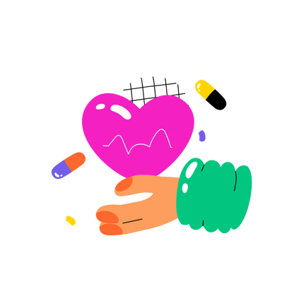Cartoon Heart Health Illustration with Hand