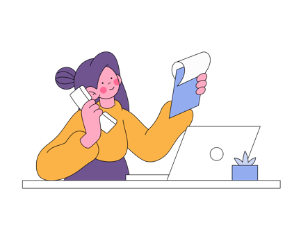 Woman Working on Computer and Having Phone Conversation