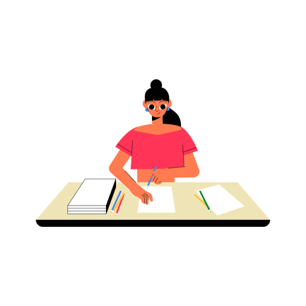 Woman Drawing at Desk Flat Style Illustration