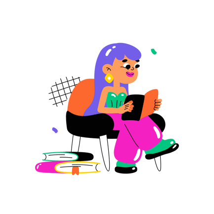 Cartoon Girl Reading a Book Illustration
