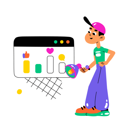 Cartoon Character with Megaphone Promoting Social Media