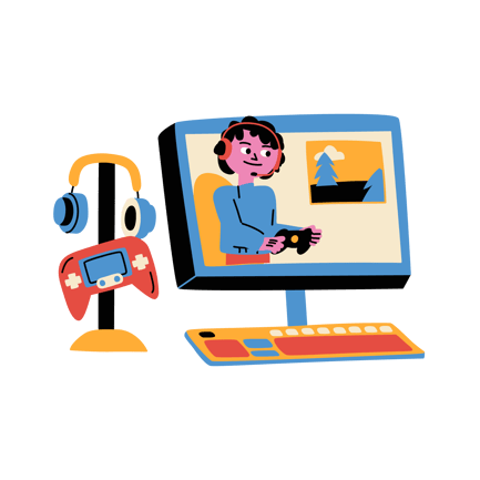 Online Gamer Playing Video Game with Headset and Pc Setup